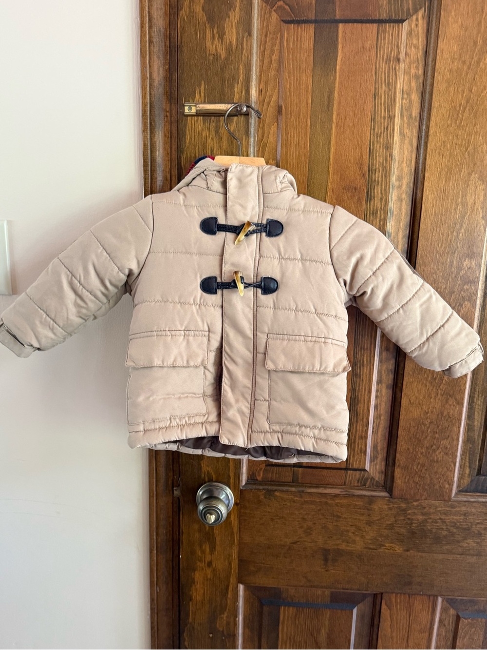 Perry Ellis Kids Beige Puffer Coat with Toggle Closures